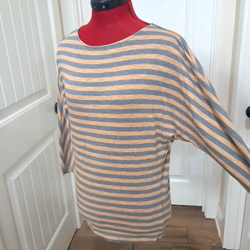 Cabi dolman shirt top‎ stripes sz SMALL camel tan brown grey 957 Womens fitted